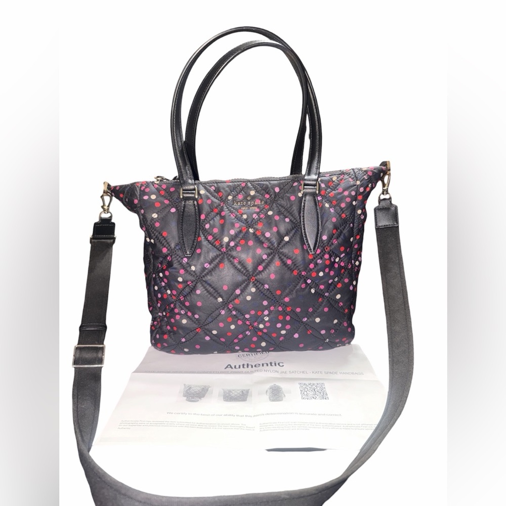 kate spade Black Quilted Tote with Pink and Red Dot Accent with COA